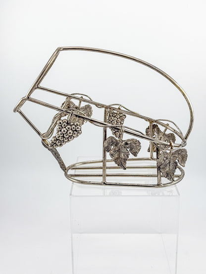 Vintage Godinger Silver Plated Wine Bottle Cradle with Grapevine Motif, Ornate Vine Leaf and Grape Cluster Wine Server
