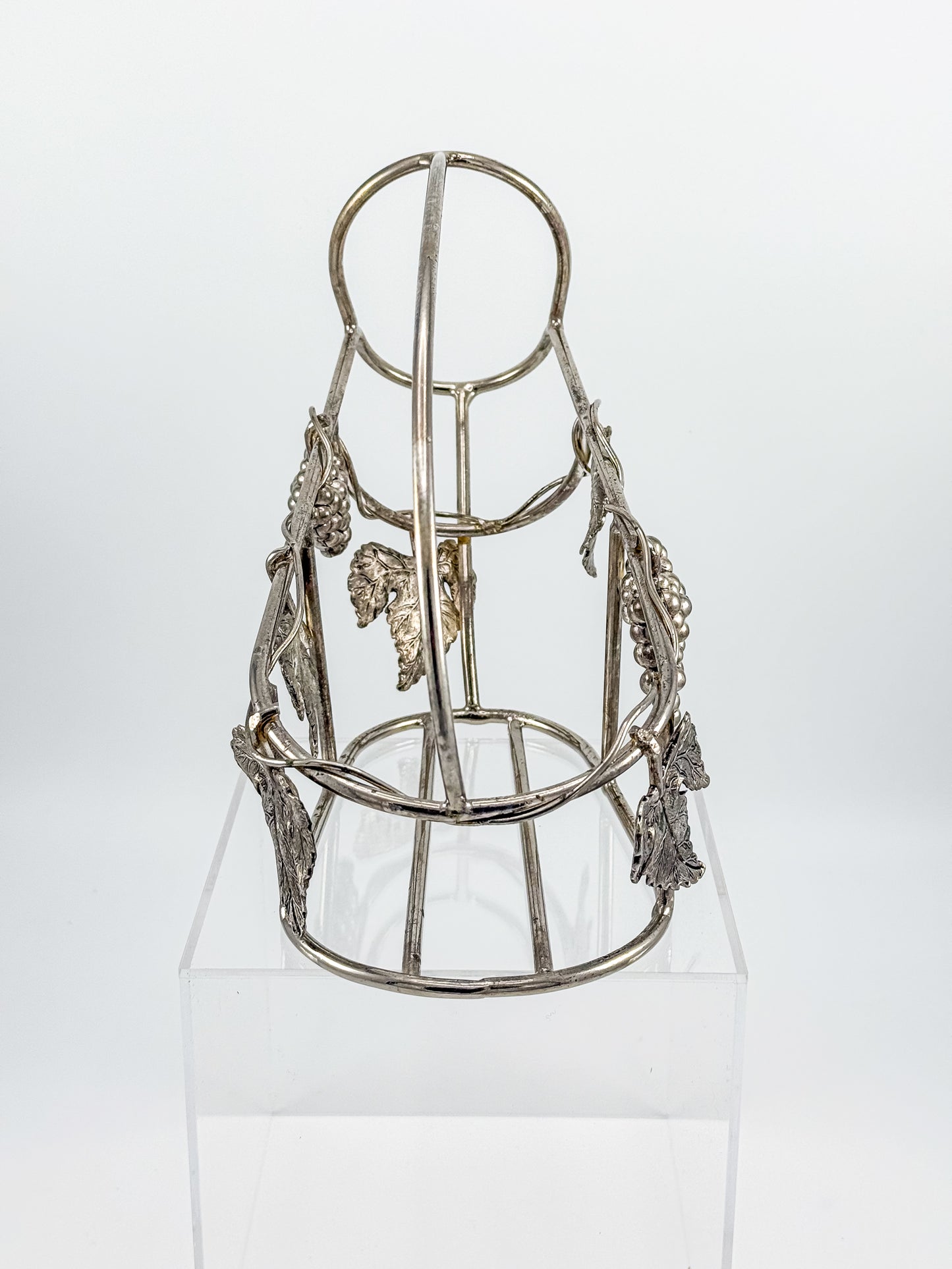 Vintage Godinger Silver Plated Wine Bottle Cradle with Grapevine Motif, Ornate Vine Leaf and Grape Cluster Wine Server