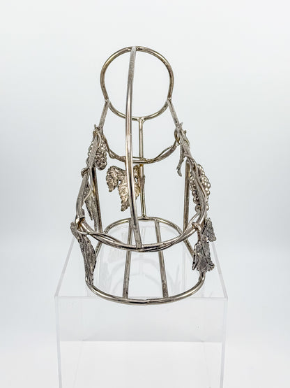 Vintage Godinger Silver Plated Wine Bottle Cradle with Grapevine Motif, Ornate Vine Leaf and Grape Cluster Wine Server