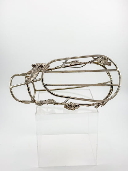 Vintage Godinger Silver Plated Wine Bottle Cradle with Grapevine Motif, Ornate Vine Leaf and Grape Cluster Wine Server