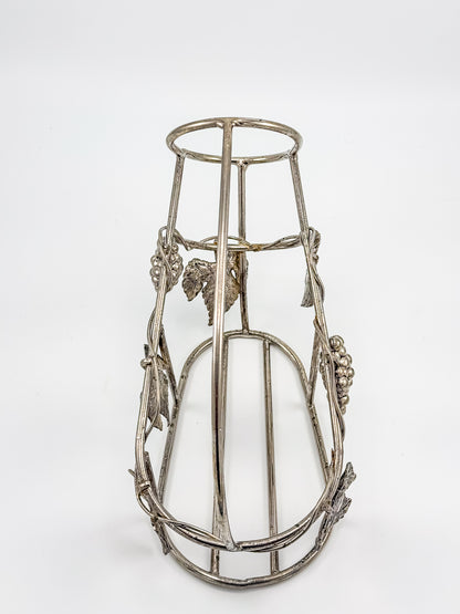 Vintage Godinger Silver Plated Wine Bottle Cradle with Grapevine Motif, Ornate Vine Leaf and Grape Cluster Wine Server