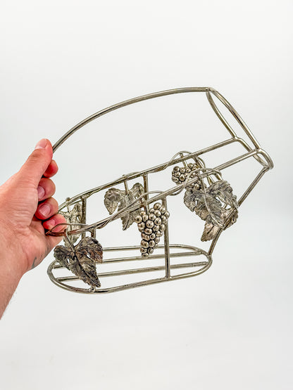 Vintage Godinger Silver Plated Wine Bottle Cradle with Grapevine Motif, Ornate Vine Leaf and Grape Cluster Wine Server