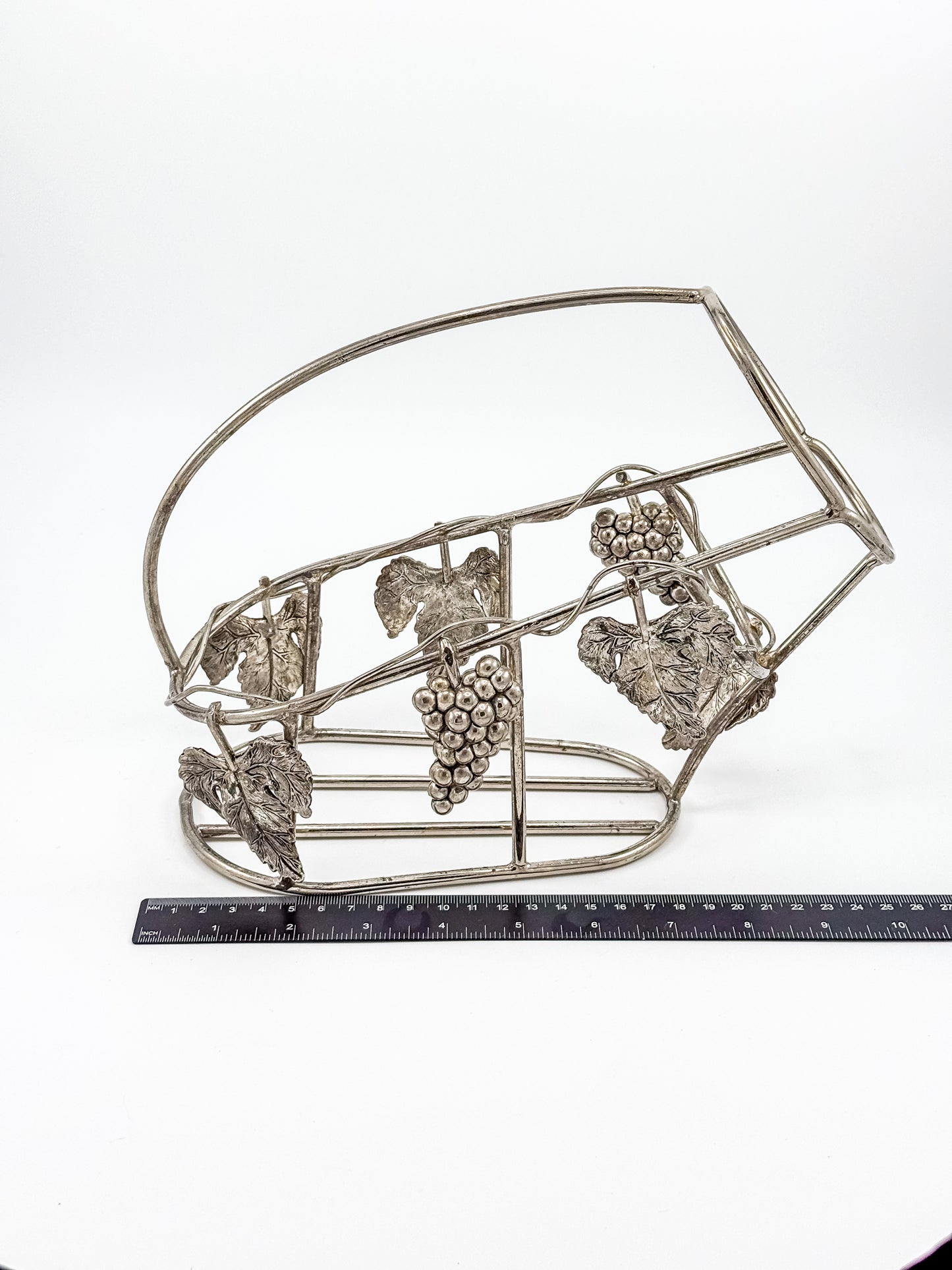 Vintage Godinger Silver Plated Wine Bottle Cradle with Grapevine Motif, Ornate Vine Leaf and Grape Cluster Wine Server