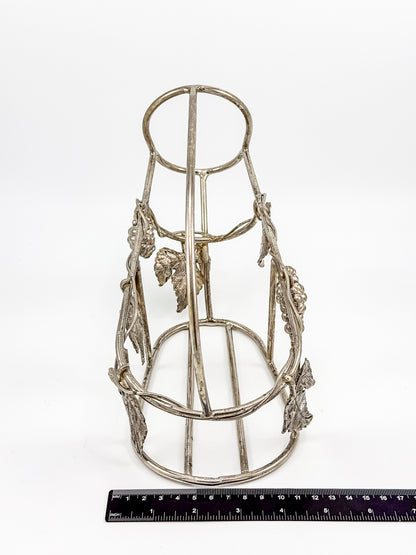 Vintage Godinger Silver Plated Wine Bottle Cradle with Grapevine Motif, Ornate Vine Leaf and Grape Cluster Wine Server