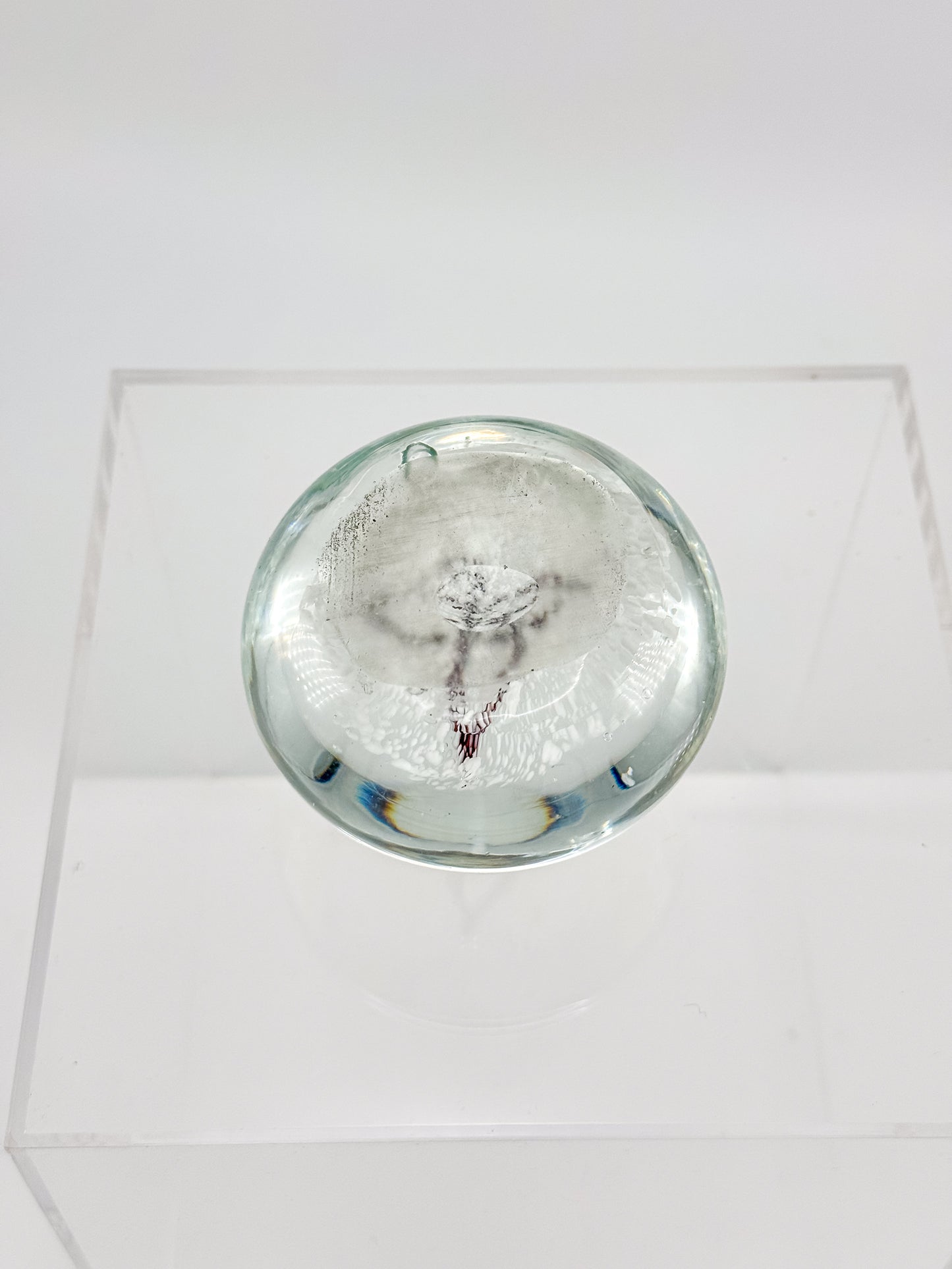 Vintage Art Glass Paperweight with Lampwork Octopus, Burgundy Octopus over White Bubble Ground, Collectible Glass Paperweight