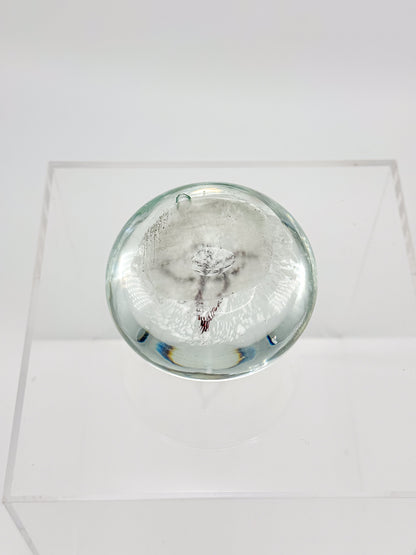Vintage Art Glass Paperweight with Lampwork Octopus, Burgundy Octopus over White Bubble Ground, Collectible Glass Paperweight