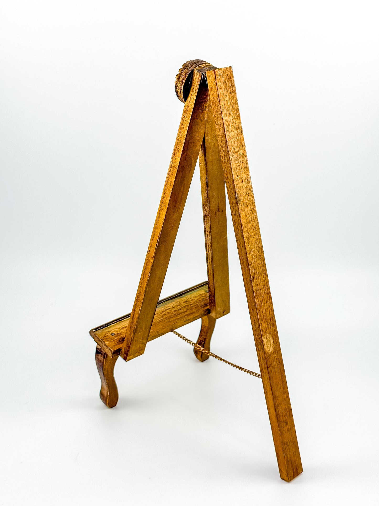 Vintage Florentine Style Wood Tabletop Easel with Gold Patina, Carved Rosette Pivot and Scrolled Feet, Art Stand Picture Holder