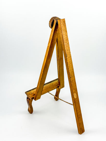 Vintage Florentine Style Wood Tabletop Easel with Gold Patina, Carved Rosette Pivot and Scrolled Feet, Art Stand Picture Holder