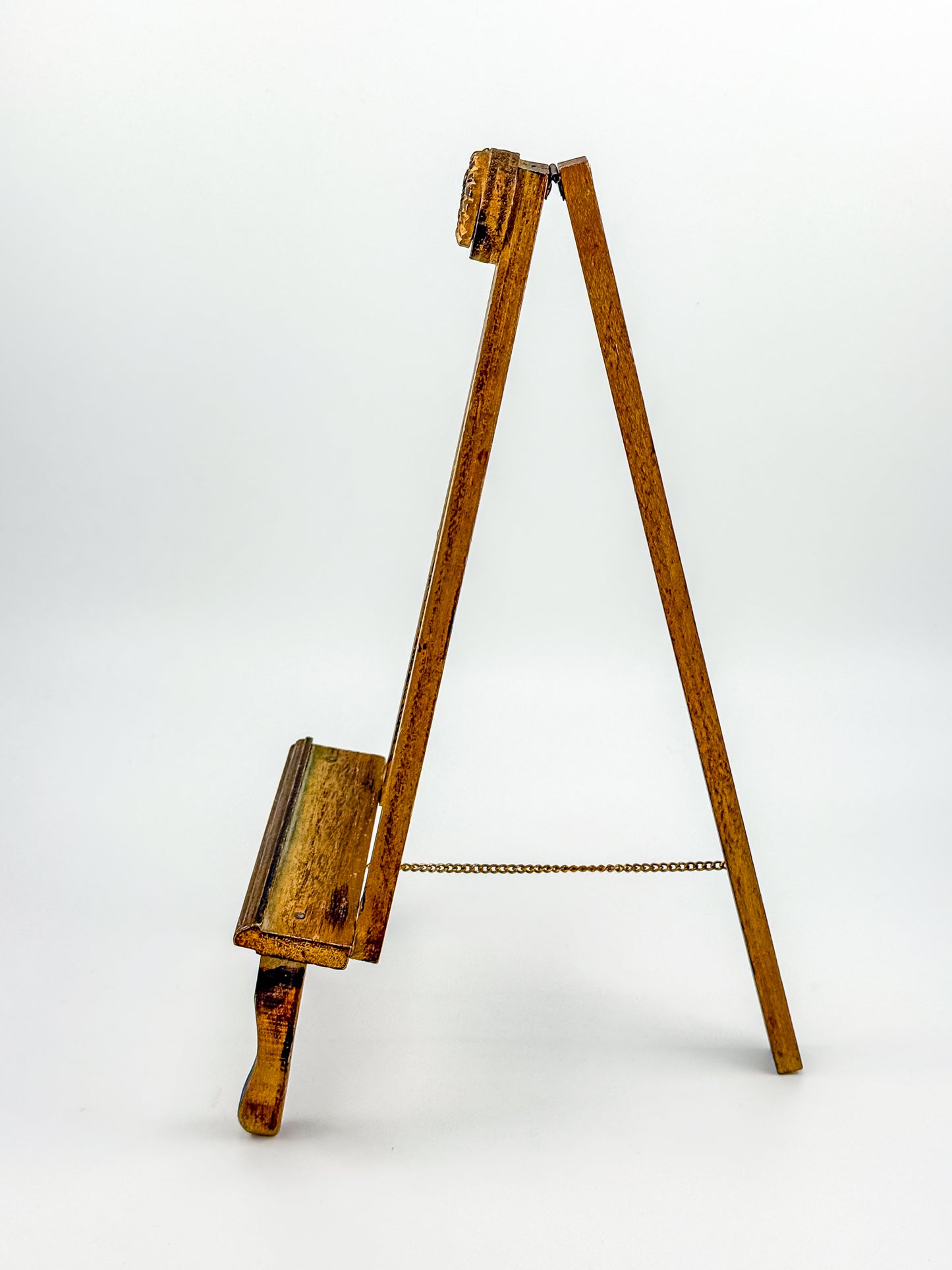 Vintage Florentine Style Wood Tabletop Easel with Gold Patina, Carved Rosette Pivot and Scrolled Feet, Art Stand Picture Holder