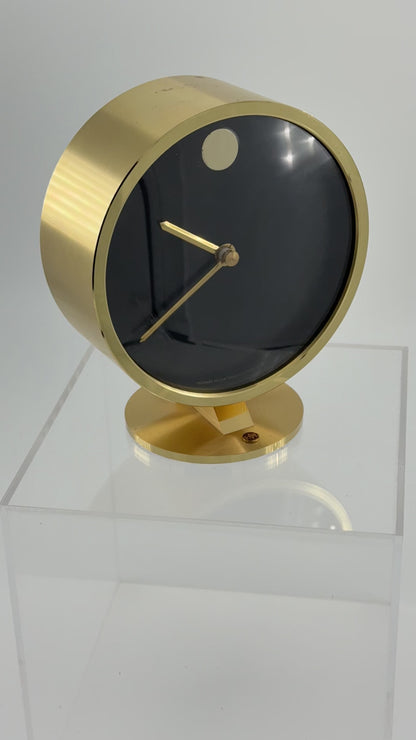 Vintage Howard Miller Brass Desk Clock with Black Face