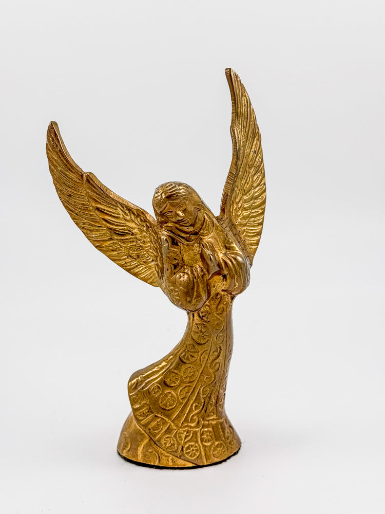 Vintage Brass Angel Candle Holder with Ornate Embossed Detail
