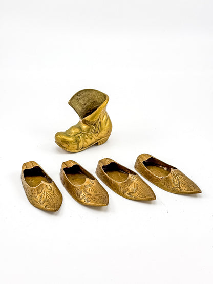 Vintage Brass Shoe Ashtrays & Boot - Set of 5