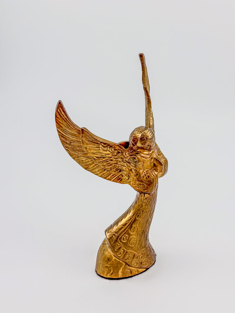 Vintage Brass Angel Candle Holder with Ornate Embossed Detail