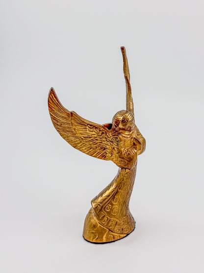 Vintage Brass Angel Candle Holder with Ornate Embossed Detail