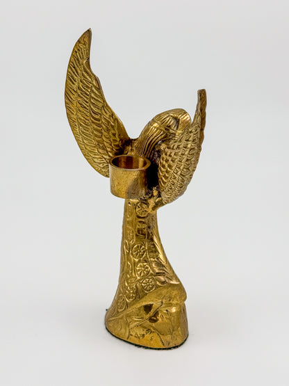 Vintage Brass Angel Candle Holder with Ornate Embossed Detail