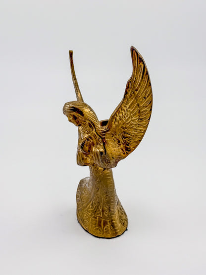 Vintage Brass Angel Candle Holder with Ornate Embossed Detail
