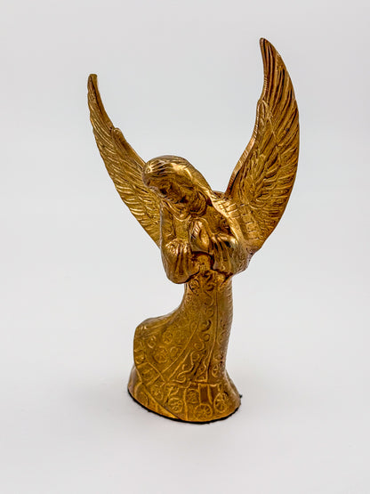 Vintage Brass Angel Candle Holder with Ornate Embossed Detail