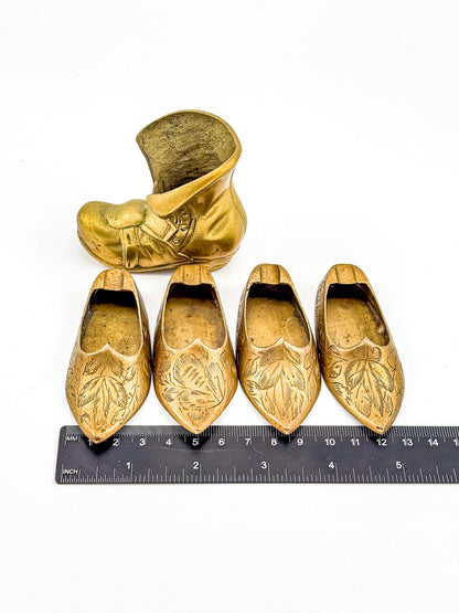 Vintage Brass Shoe Ashtrays & Boot - Set of 5