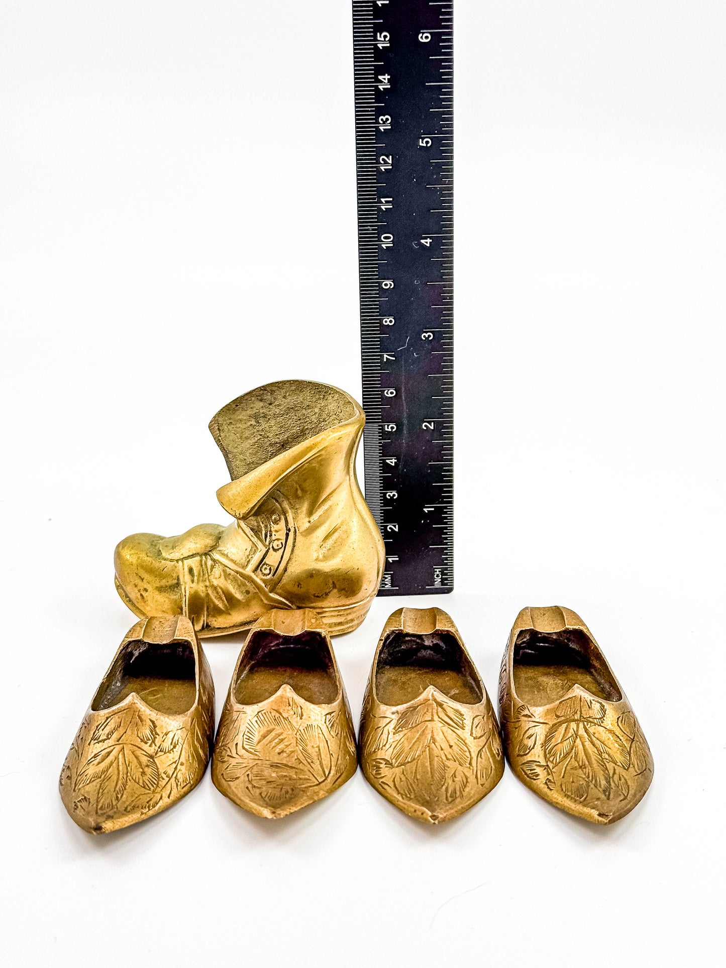 Vintage Brass Shoe Ashtrays & Boot - Set of 5
