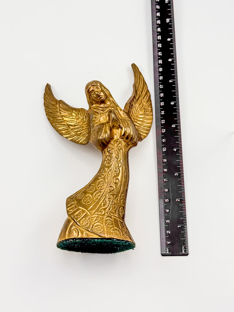 Vintage Brass Angel Candle Holder with Ornate Embossed Detail