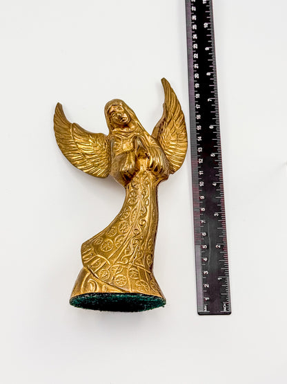 Vintage Brass Angel Candle Holder with Ornate Embossed Detail