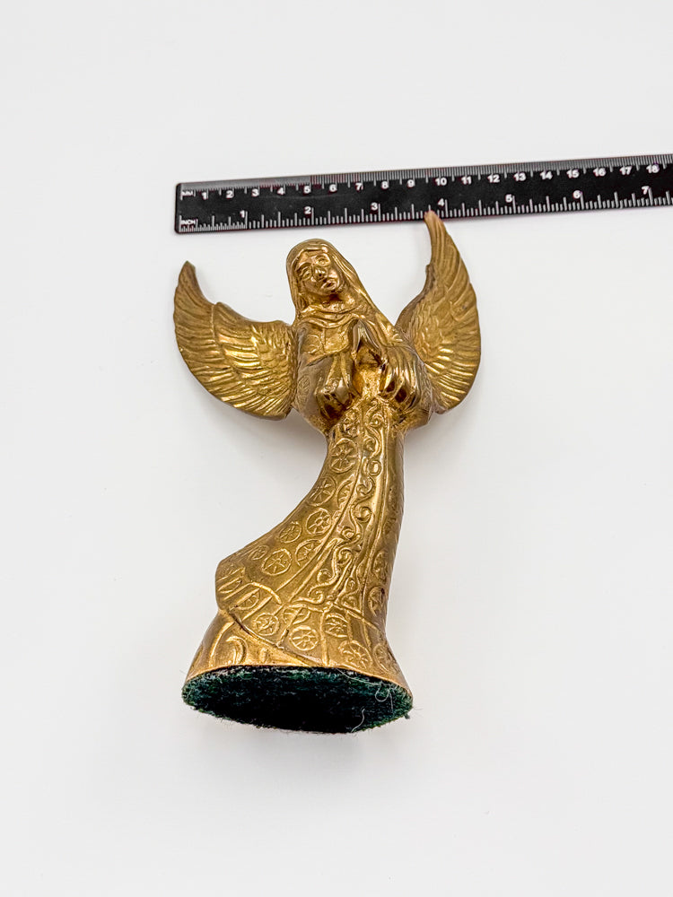 Vintage Brass Angel Candle Holder with Ornate Embossed Detail