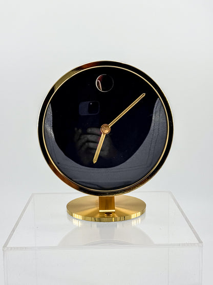 Vintage Howard Miller Brass Desk Clock with Black Face