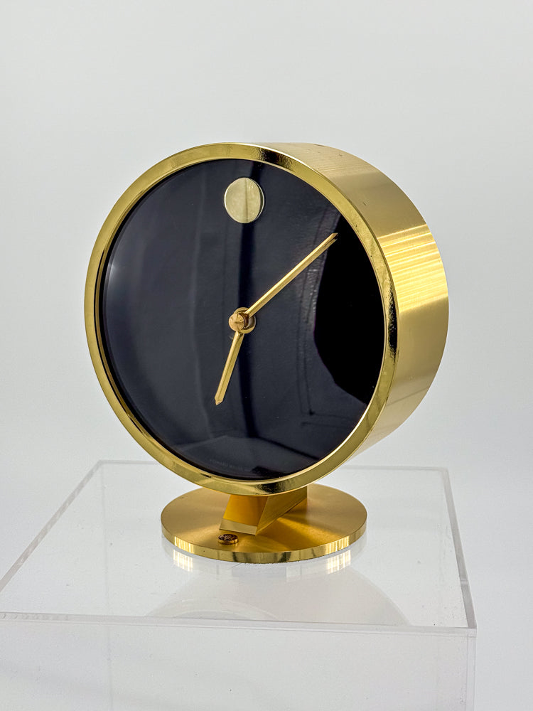 Vintage Howard Miller Brass Desk Clock with Black Face