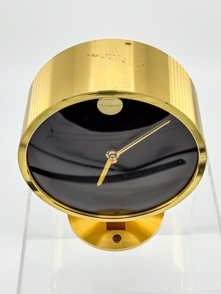 Vintage Howard Miller Brass Desk Clock with Black Face