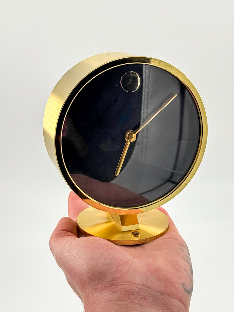 Vintage Howard Miller Brass Desk Clock with Black Face