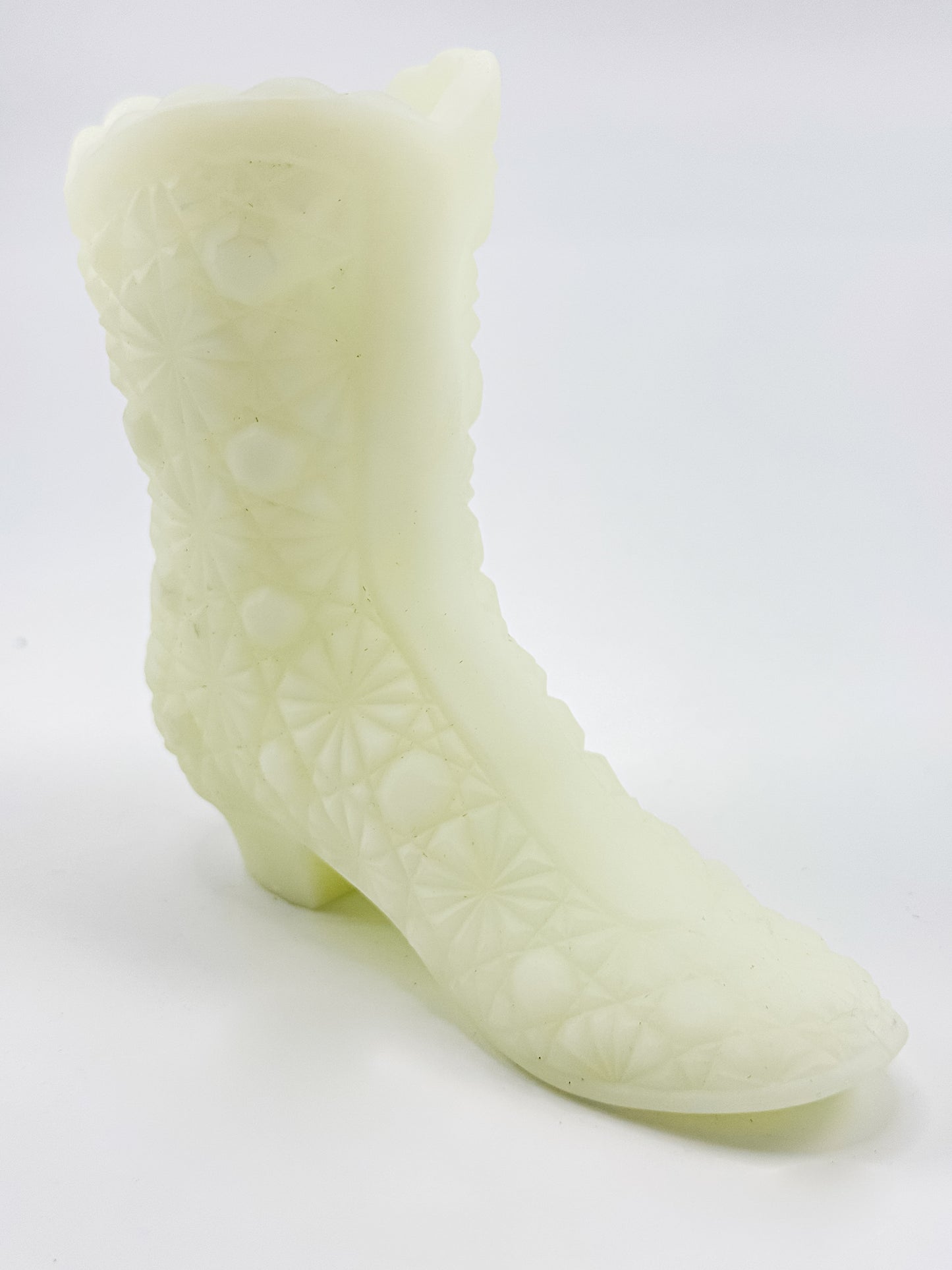 Vintage Fenton Uranium Glass Boot – Daisy & Button Pattern