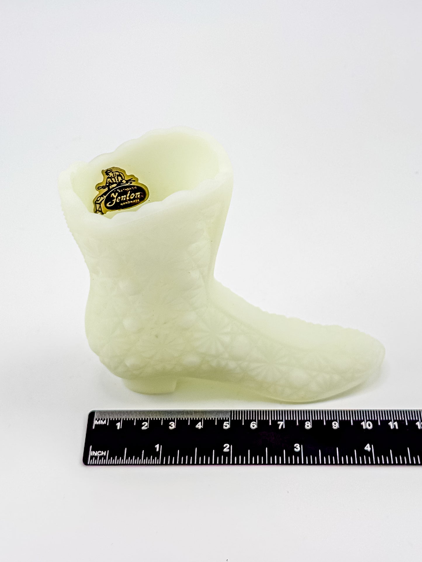 Vintage Fenton Uranium Glass Boot – Daisy & Button Pattern