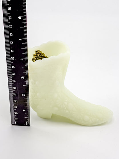 Vintage Fenton Uranium Glass Boot – Daisy & Button Pattern