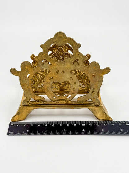 Vintage Brass Triple Letter Holder with Ornate Filigree Detail