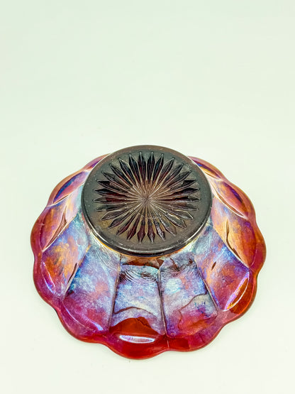 Millersburg Peacock Berry Bowl | No Bee | Red Amberina Carnival Glass | Early 1900s