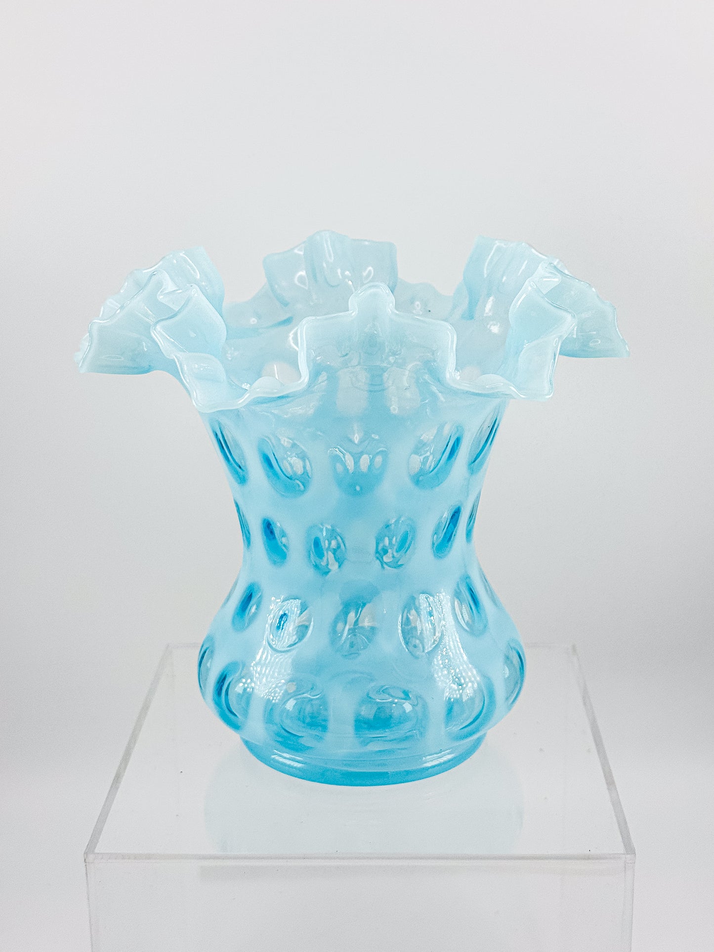 Vintage Fenton Coin Dot Blue Opalescent Vase