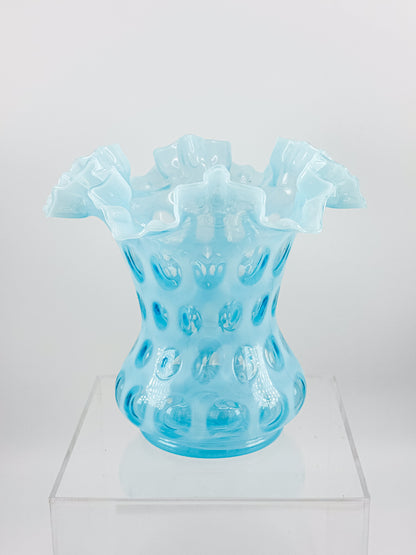 Vintage Fenton Coin Dot Blue Opalescent Vase