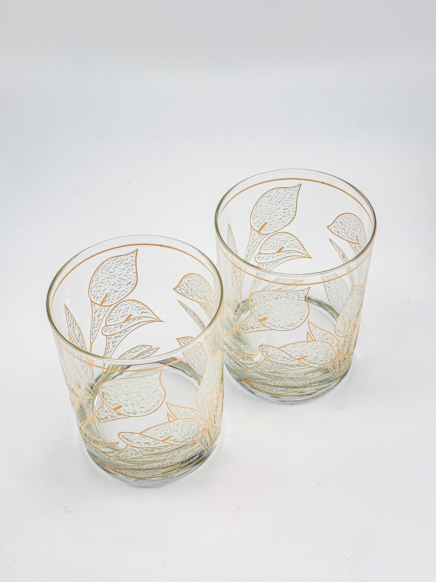 Culver "Ice Flower" Calla Lily 22k Gold Rocks Glasses — Set of 2