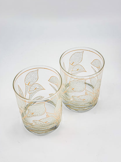 Culver "Ice Flower" Calla Lily 22k Gold Rocks Glasses — Set of 2
