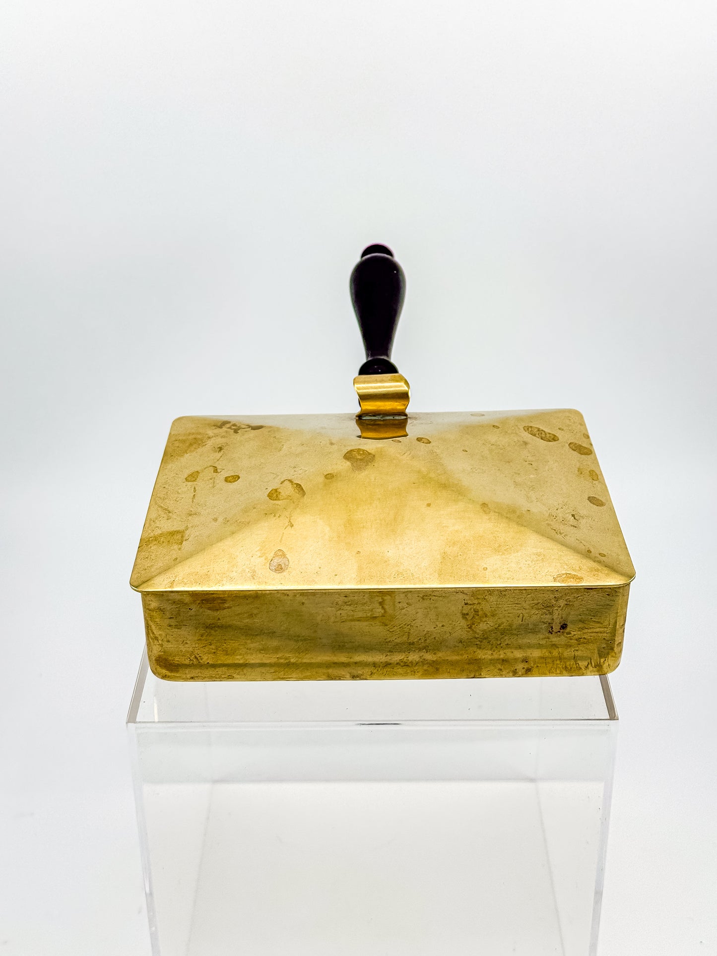 Vintage Unionair USA Brass Silent Butler — Pyramid Lid, Ebonized Wood Handle