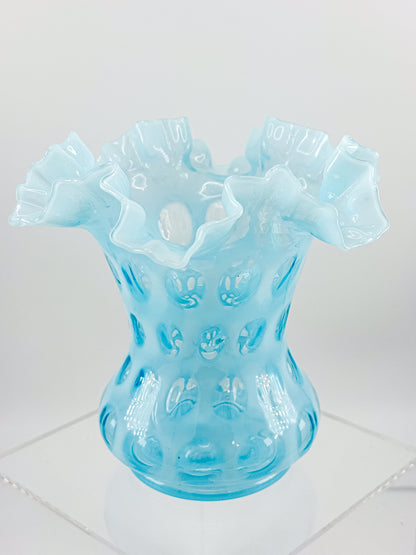 Vintage Fenton Coin Dot Blue Opalescent Vase