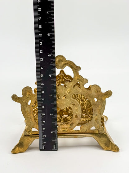 Vintage Brass Triple Letter Holder with Ornate Filigree Detail