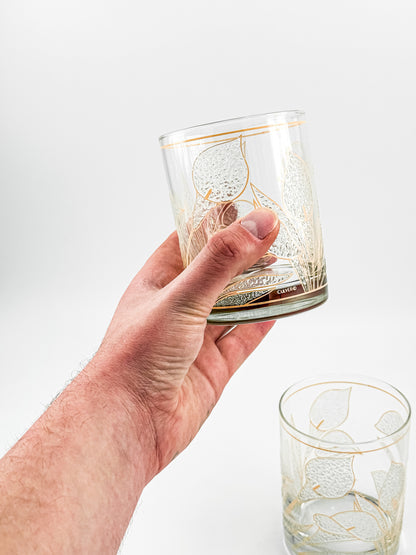Culver "Ice Flower" Calla Lily 22k Gold Rocks Glasses — Set of 2