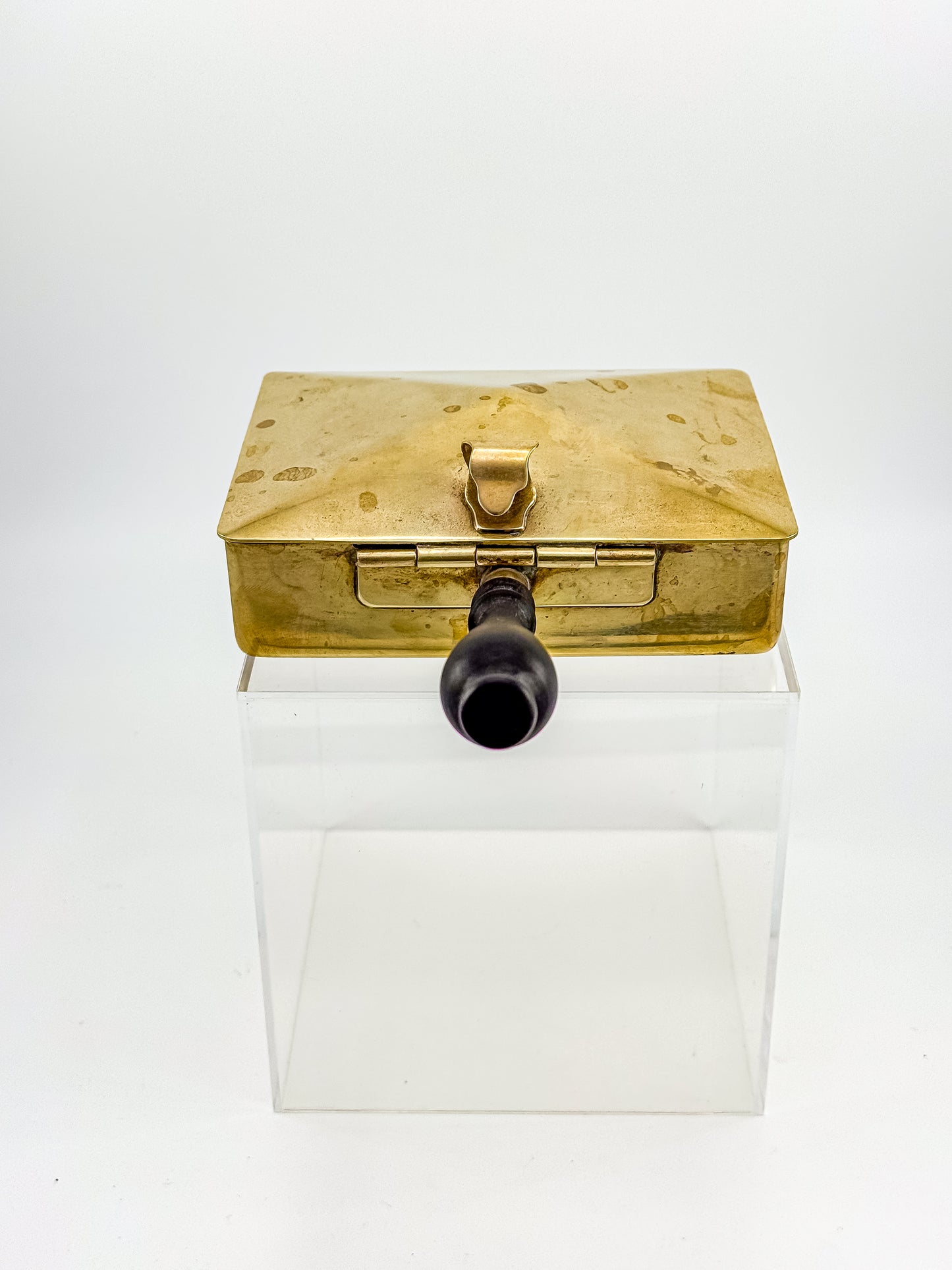 Vintage Unionair USA Brass Silent Butler — Pyramid Lid, Ebonized Wood Handle