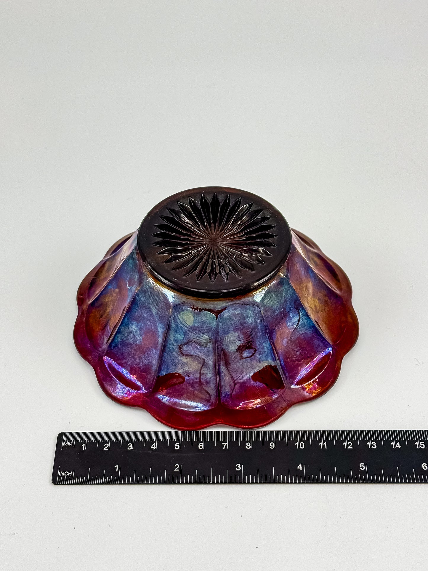 Millersburg Peacock Berry Bowl | No Bee | Red Amberina Carnival Glass | Early 1900s