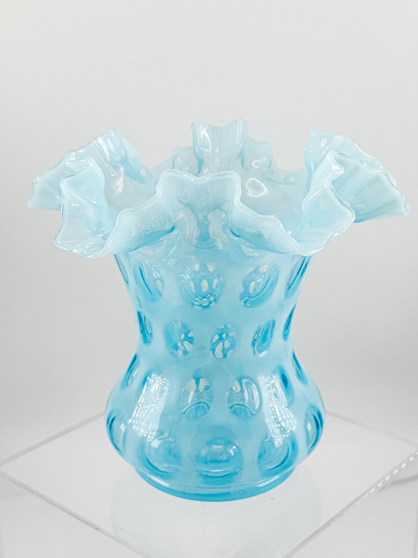 Vintage Fenton Coin Dot Blue Opalescent Vase