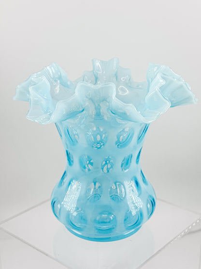 Vintage Fenton Coin Dot Blue Opalescent Vase