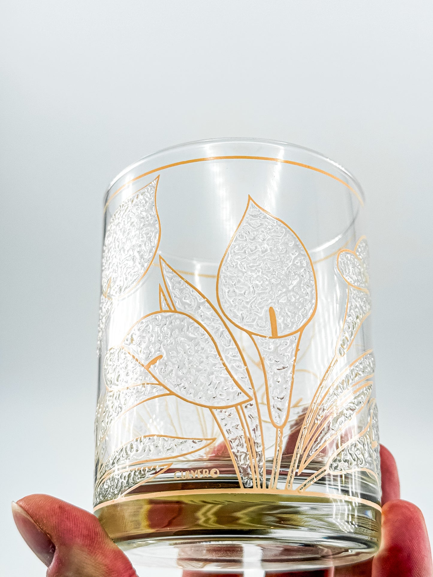 Culver "Ice Flower" Calla Lily 22k Gold Rocks Glasses — Set of 2