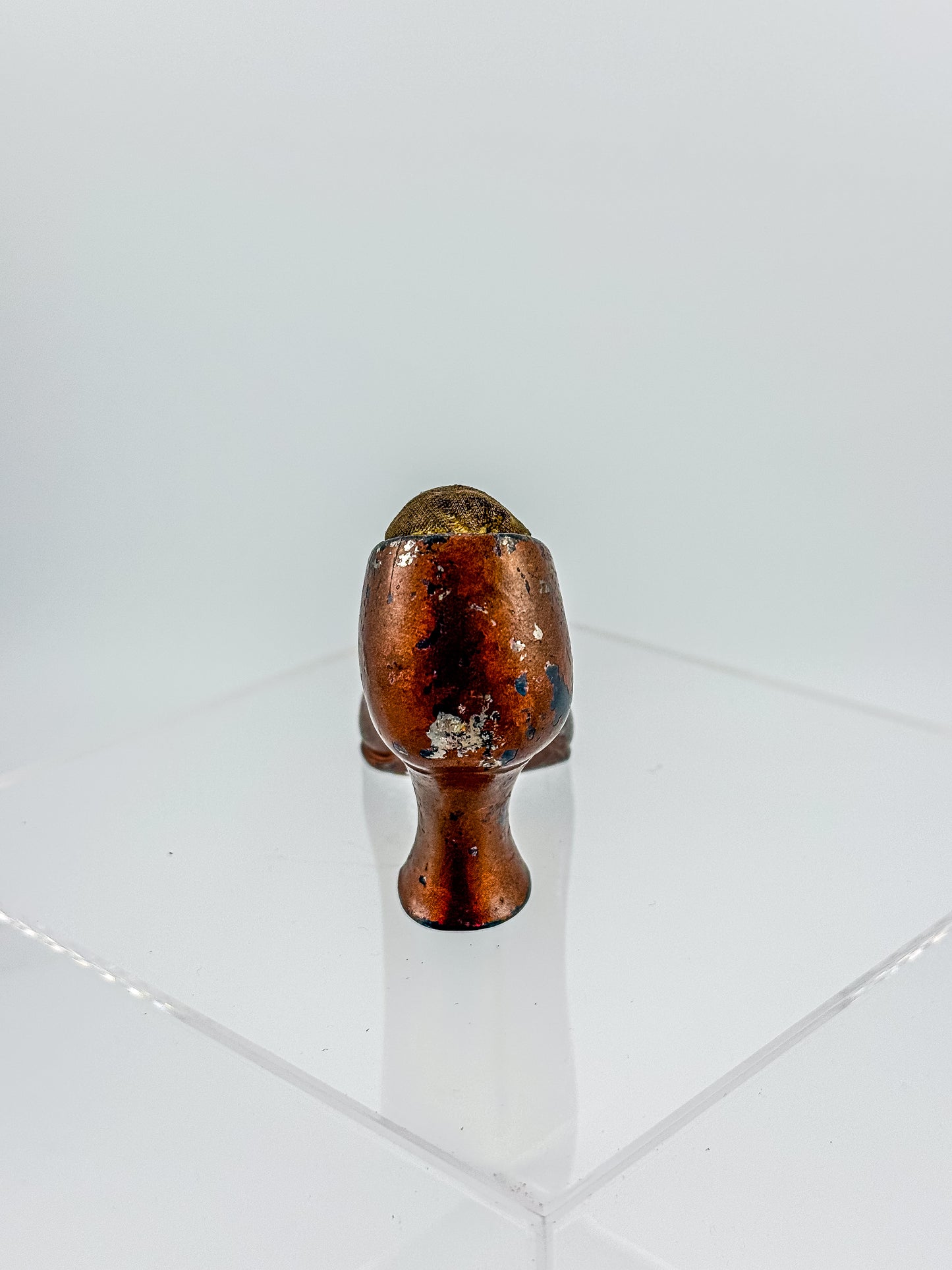 Antique Miniature Shoe Pin Cushion with Embossed Medallion