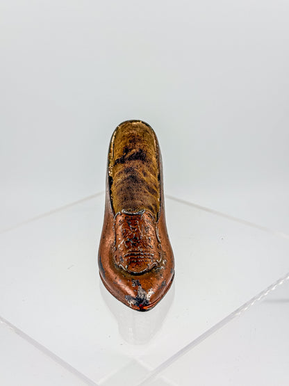 Antique Miniature Shoe Pin Cushion with Embossed Medallion